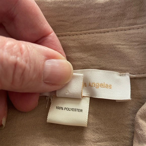 Monteau Crinkle Shirt Dress Tan Knee Length Roll Tab 3/4 Sleeves Size Small - Picture 4 of 14